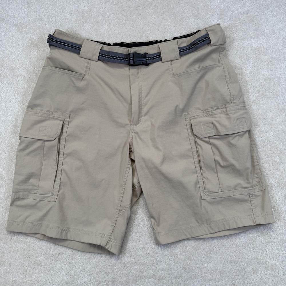 Duluth Flex Dry on the Fly 11 inch Cargo Shorts Mens XL Khaki Tan Nylon Stretch